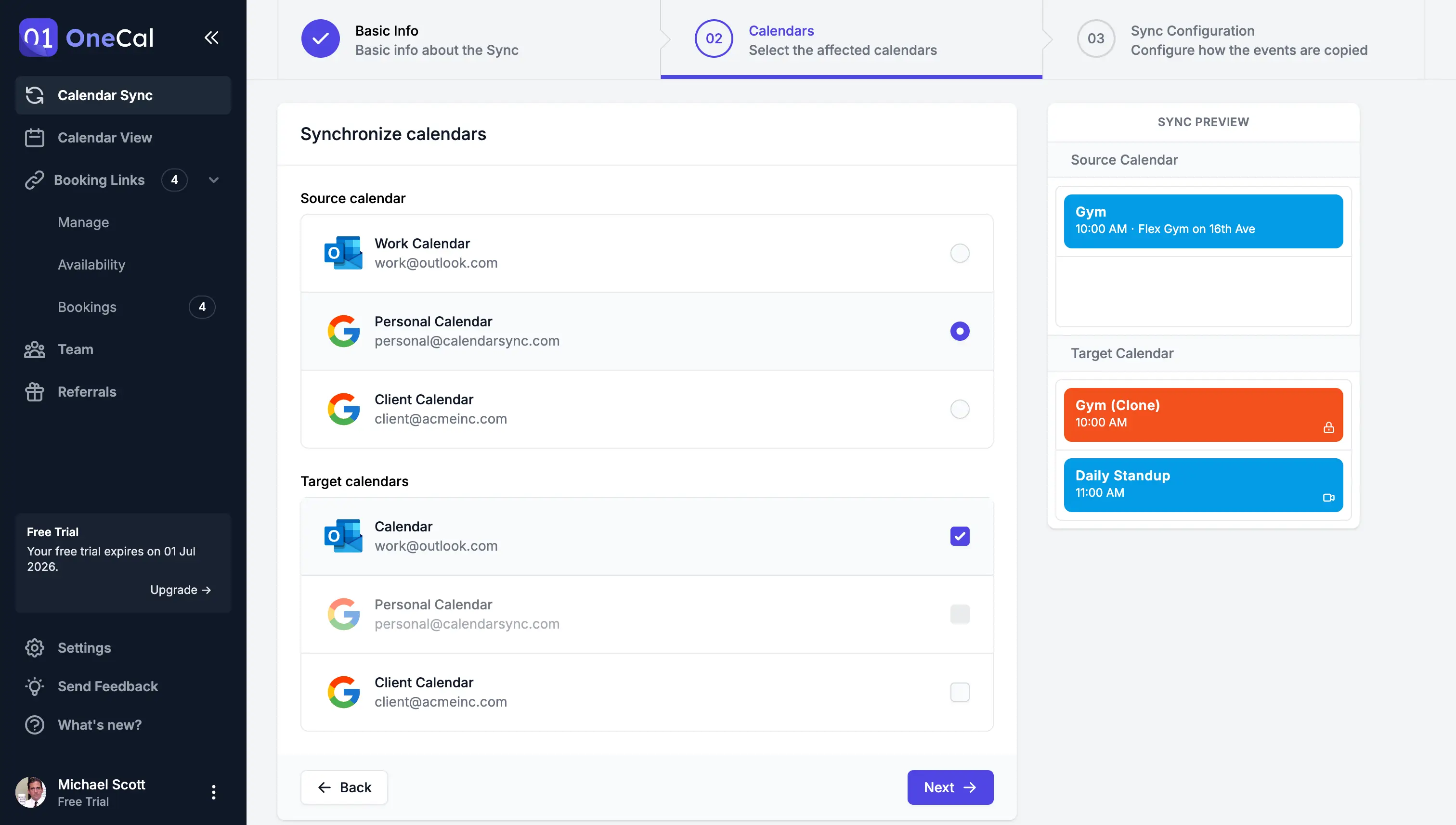 Choose the calendars to sync